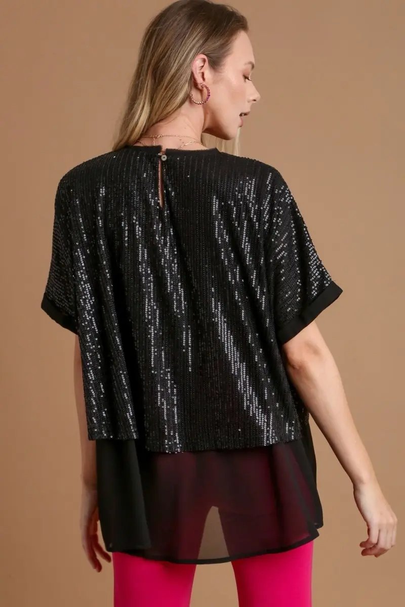 Umgee Sequin Half Sleeve Layered Blouse for Stylish Looks - Love Salve